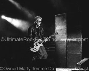 Black and White Photos of Guitarist Billy Duffy Playing His Natural Wood Top Gibson Les Paul Custom by Marty Temme
