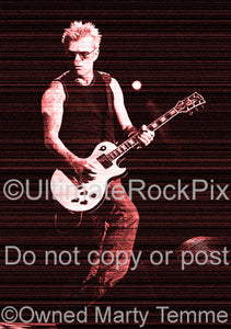 Art Print of Billy Duffy of The Cult playing his Gibson Les Paul in concert by Marty Temme
