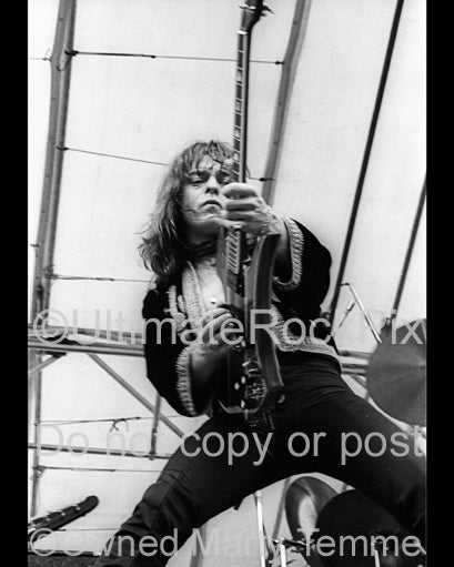 Photo of guitarist Rick Derringer of Derringer in concert in 1977 by Marty Temme