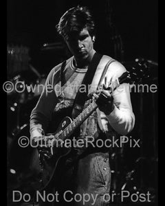 Black and white photo of George Lynch of Dokken in concert in 1995 by Marty Temme