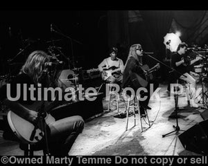 Black and white photo of Dokken during soundcheck in 1995 by Marty Temme