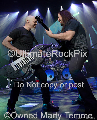 Photo of John Petrucci and Jordan Rudess of Dream Theater in concert in 2011 by Marty Temme