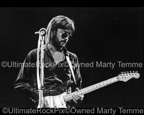 Black and White Photos of Guitarist Eric Clapton in Concert in 1974 by Marty Temme
