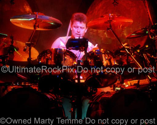 Photo of drummer Carl Palmer of Emerson, Lake & Palmer and Asia in 1992 by Marty Temme