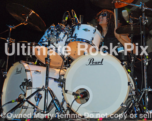 Photo of drummer Robert Ortiz of Escape the Fate in concert in 2010 by Marty Temme