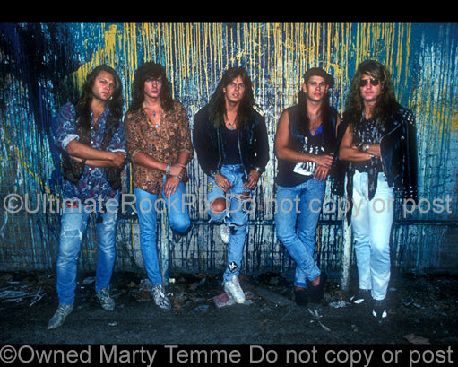 Photo of Joey Tempest and the band Europe during a photo shoot in 1989 by Marty Temme