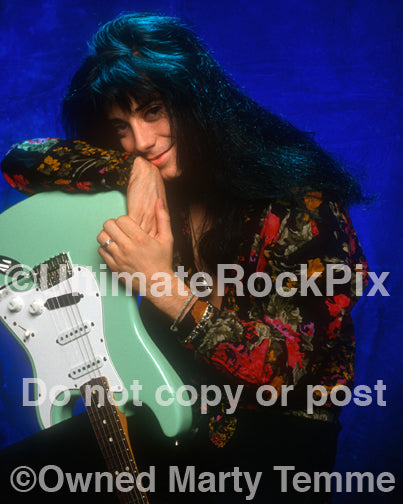 Photo of Brent Muscat of Faster Pussycat during a photo shoot in 1990 by Marty Temme