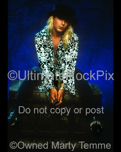 Photo of Taime Downe of Faster Pussycat during a photo shoot in 1990 by Marty Temme