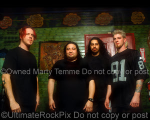 Photo of the band Fear Factory during a photo shoot in 2001 by Marty Temme