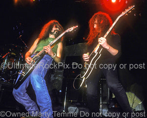 Photo of Kirk Hammett of Metallica and Jim Martin of Faith No More in 1989 by Marty Temme