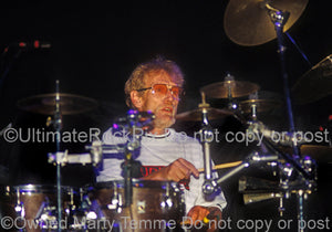 Photo of Ginger Baker of Cream and Blind Faith in concert in 1993 by Marty Temme