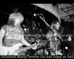 Black and white photo of Axl Rose and Duff McKagan of Guns N' Roses in 1990 by Marty Temme