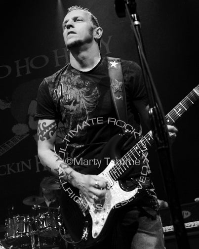 Black and white photo of Gary Hoey in concert by Marty Temme