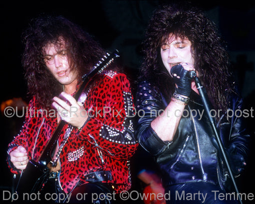 Photo of James Christian and Lanny Cordola of House of Lords in concert in 1989 by Marty Temme