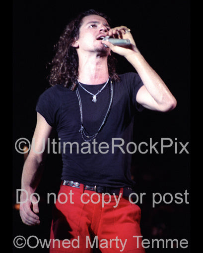 Photo of Michael Hutchence of INXS in concert by Marty Temme