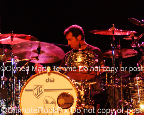 Photo of drummer Jeff Campitelli of Joe Satriani in concert by Marty Temme