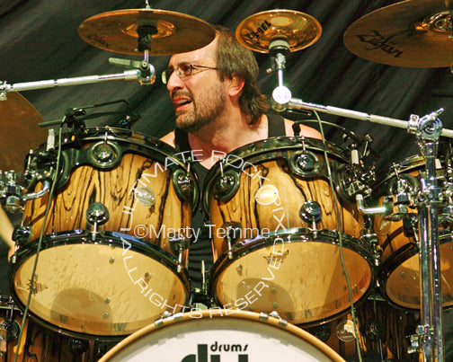 Photo of drummer Joe Travers in concert by Marty Temme