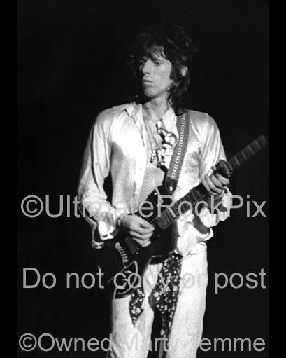 Black and White Photos of Guitarist Keith Richards of The Rolling Stones in Concert in 1973 by Marty Temme