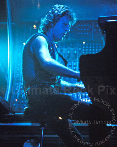 Photo of Keith Emerson of Emerson, Lake & Palmer performing in concert in 1992 by Marty Temme