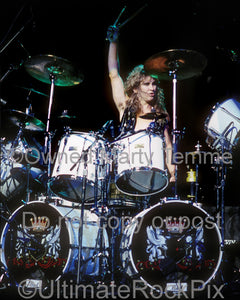 Photo of drummer Ken Mary of House of Lords in concert in 1989 by Marty Temme