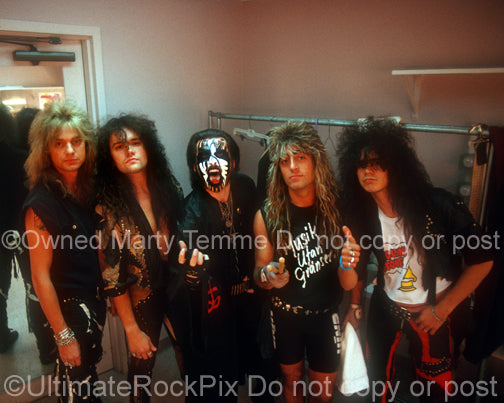 Photo of King Diamond during a photo shoot backstage in 1988 by Marty Temme