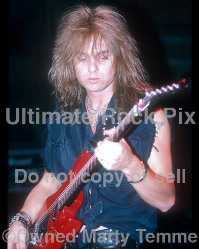 Photo of Andy LaRocque of King Diamond in concert in 1988 by Marty Temme