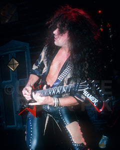 Photo of guitar player Pete Blakk of King Diamond in concert in 1988 by Marty Temme