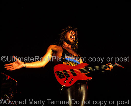 Photo of Kip Winger performing onstage in 1989 by Marty Temme