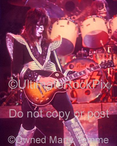 Photos of Ace Frehley of Kiss Playing a Les Paul in Concert in the 1970's by Marty Temme
