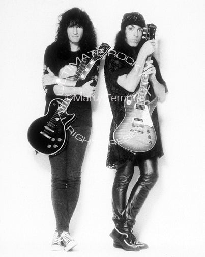 Black and white photo of Paul Stanley and Bruce Kulick of Kiss in 1993 by Marty Temme