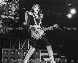 Black and White Photos of Guitarist Ace Frehley of Kiss in Concert by Marty Temme