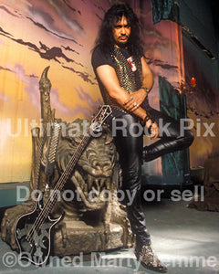 Photo of Gene Simmons of Kiss during a photo shoot in 1993 by Marty Temme