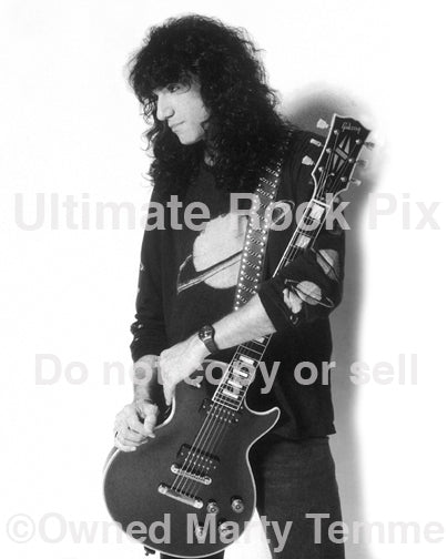 Black and white photo of Bruce Kulick of Kiss during a photo shoot in 1993 by Marty Temme