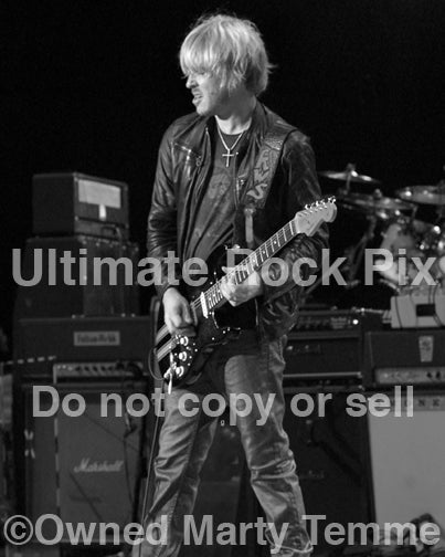 Black and white photo of Kenny Wayne Shepherd playing a Stratocaster in 2010 by Marty Temme