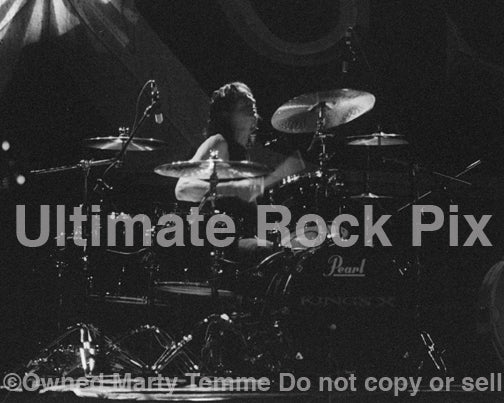 Photo of drummer Jerry Gaskill of King's X in concert in 2003 by Marty Temme