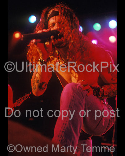 Photo of Ron Young of Little Caesar in concert in 1990 by Marty Temme