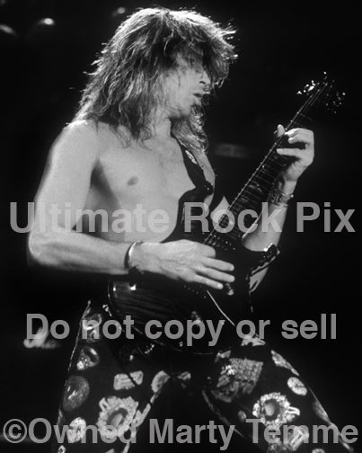 Black and white photo of George Lynch of Lynch Mob in concert in 1991 by Marty Temme