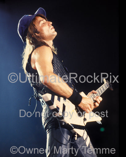 Photo of guitarist Matthias Jabs of Scorpions in concert in 1991 by Marty Temme