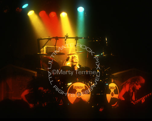 Photo of drummer Nick Menza of Megadeth in concert by Marty Temme