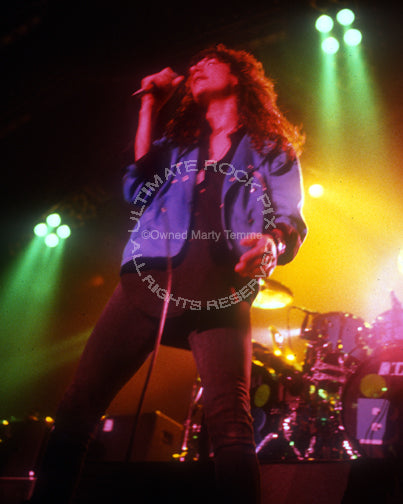 Photo of vocalist Eric Martin of Mr. Big in concert in 1991 by Marty Temme