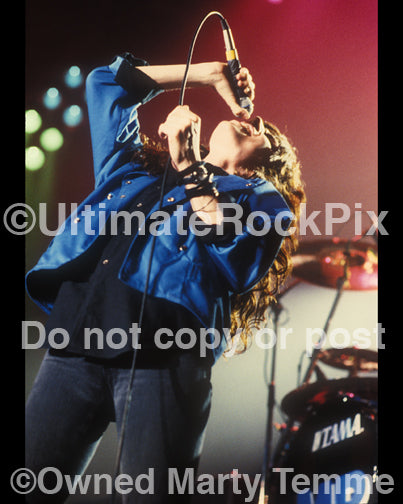 Photo of vocalist Eric Martin of Mr. Big onstage in 1991 by Marty Temme