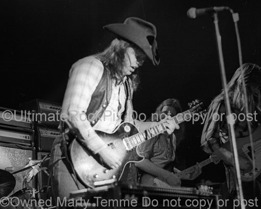 Photo of guitarist Toy Caldwell of The Marshall Tucker Band in concert in 1974 by Marty Temme