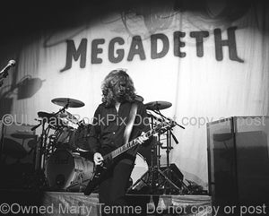 Black and white photo of Dave Mustaine of Megadeth by Marty Temme