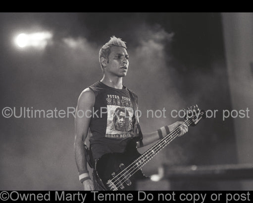 Black and white photo of Tony Kanal of No Doubt in concert in 2004 by Marty Temme