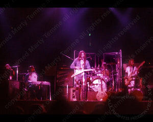 Photo of Neil Young, Ben Keith and John Barbata in concert in 1973 by Marty Temme