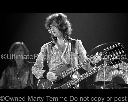 Photos of Guitar Player Jimmy Page of Led Zeppelin in Concert in 1973 by Marty Temme