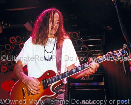 Photos of Stone Gossard of Pearl Jam Playing a Gibson Les Paul Custom in Concert in 1991 by Marty Temme