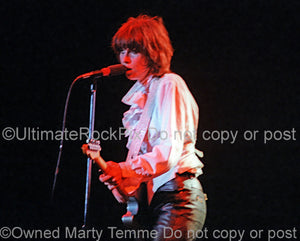 Photo of Chrissie Hynde of The Pretenders performing in concert in 1981 by Marty Temme