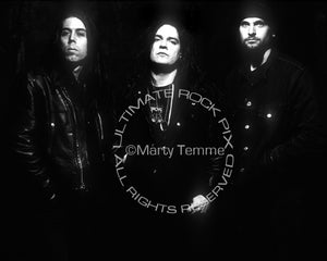 Photo of Tommy Victor and Ted Parsons of Prong during a photo shoot in 1990 by Marty Temme