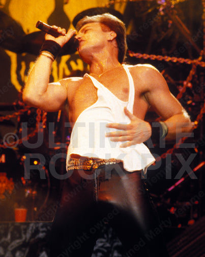 Photo of Geoff Tate of Queensryche in concert in 1989 by Marty Temme